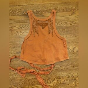 Free People Embellished Tie Cross Back Tank Top